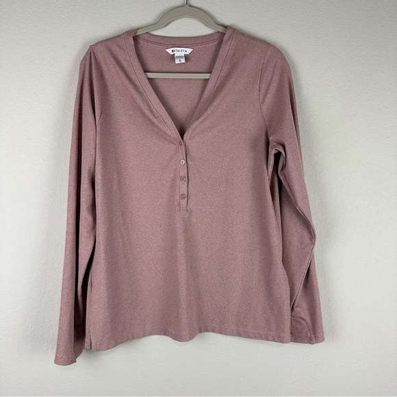 Athleta Pink Uptempo Ribbed Henley Long Sleeve Athleisure Minimalistic Top XL - Picture 1 of 6
